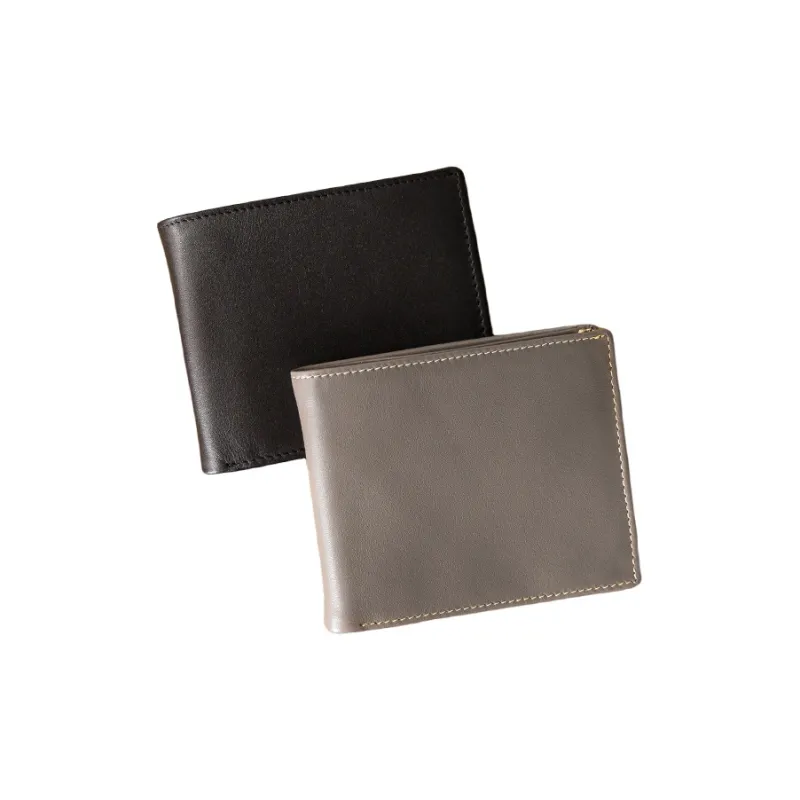 Back Step Top Grain Cow Leather Genuine Leather Card Holder Wallet Regular Unisex Gray/Black-4