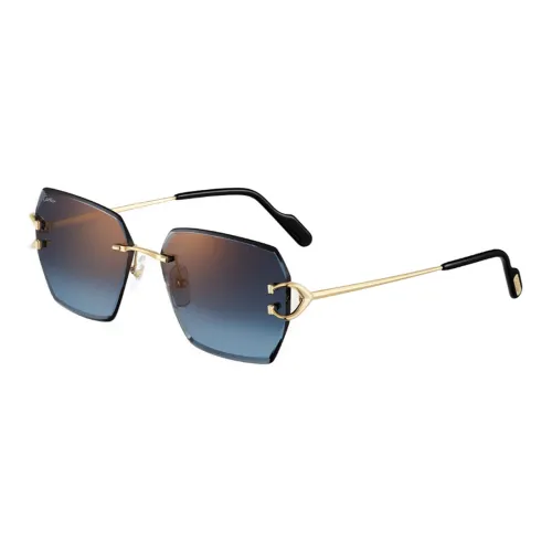 CARTIER Metal Irregular Shape Sunglasses Unisex Gold
