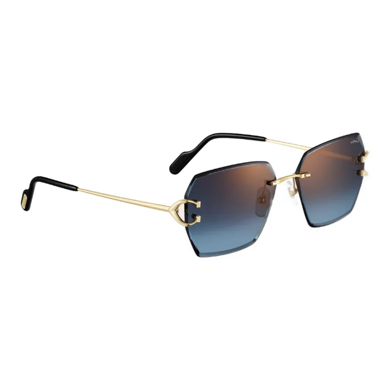 CARTIER Metal Irregular Shape Sunglasses Unisex Gold-2