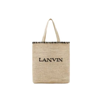 Lanvin Raffia Tote Bag Shopping Bag Handbag Women's Natural & Black