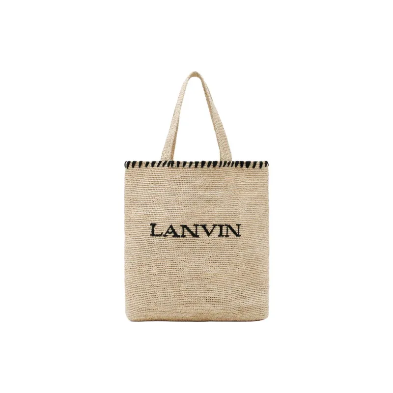 Lanvin Raffia Tote Bag Shopping Bag Handbag Women's Natural & Black-0