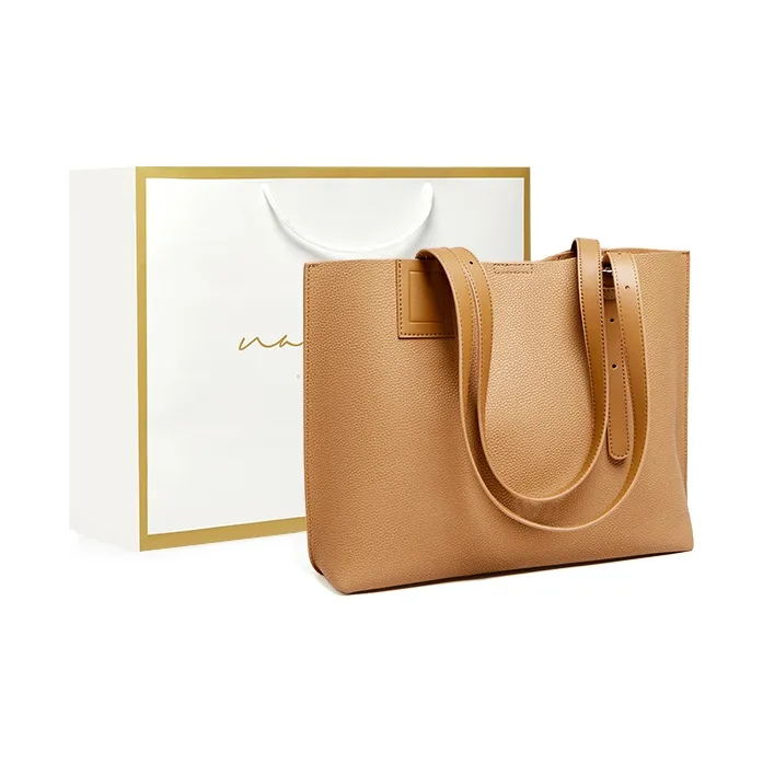 Narandu Genuine Cow Leather Tote Bag Shoulder Bag Large Size Women's Cream Apricot & Coffee/Salt Khaki-6