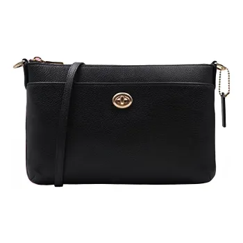 COACH Polly Cow Leather Shoulder Bag Medium Size Women's Black