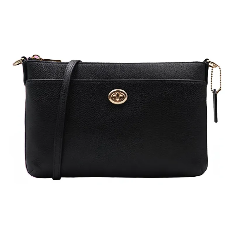 COACH Polly Cow Leather Shoulder Bag Medium Size Women's Black-0