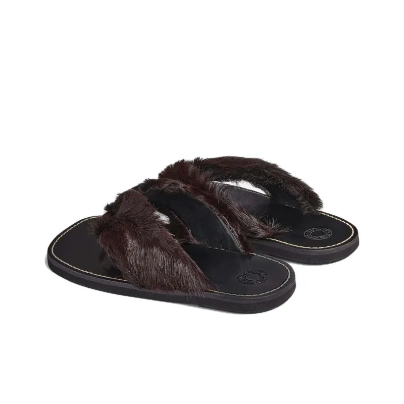 DRIES VAN NOTEN Fur-trim Leather Flip Flops-3
