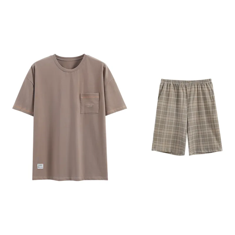 XUANZHITING Pajama Set Men's Tea Brown-0