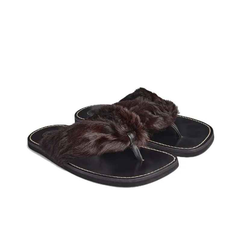 DRIES VAN NOTEN Fur-trim Leather Flip Flops-2