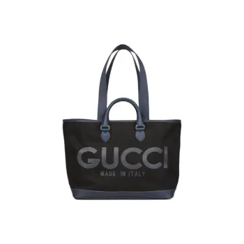 GUCCI Cotton Canvas Tote Bag Shopping Bag Handbag Large Size Men's Black
