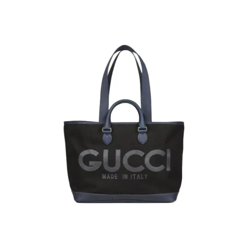 GUCCI Cotton Canvas Tote Bag Shopping Bag Handbag Large Size Men's Black