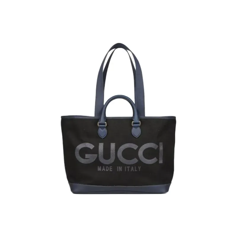 GUCCI Cotton Canvas Tote Bag Shopping Bag Handbag Large Size Men's Black-0