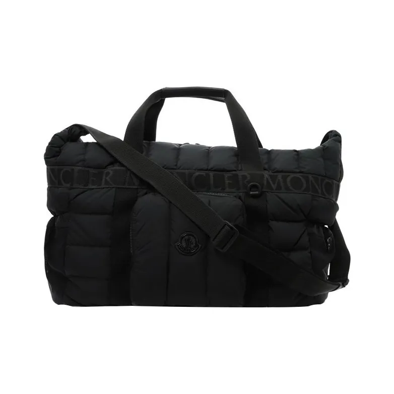 Moncler Calfskin Trim Handbag Shoulder Bag Crossbody Bag Travel Bag Large Size Men's Black-0