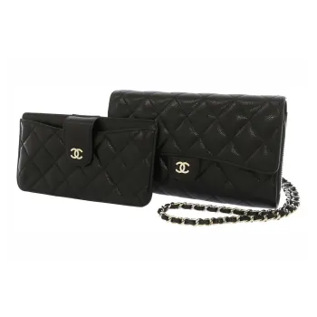 CHANEL Caviar Cow Leather Crossbody Bag, Coin Purse Women's Black