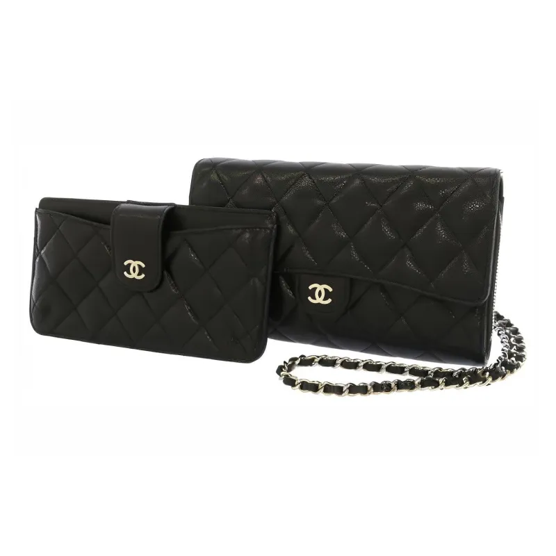 CHANEL Caviar Cow Leather Crossbody Bag, Coin Purse Women's Black-0