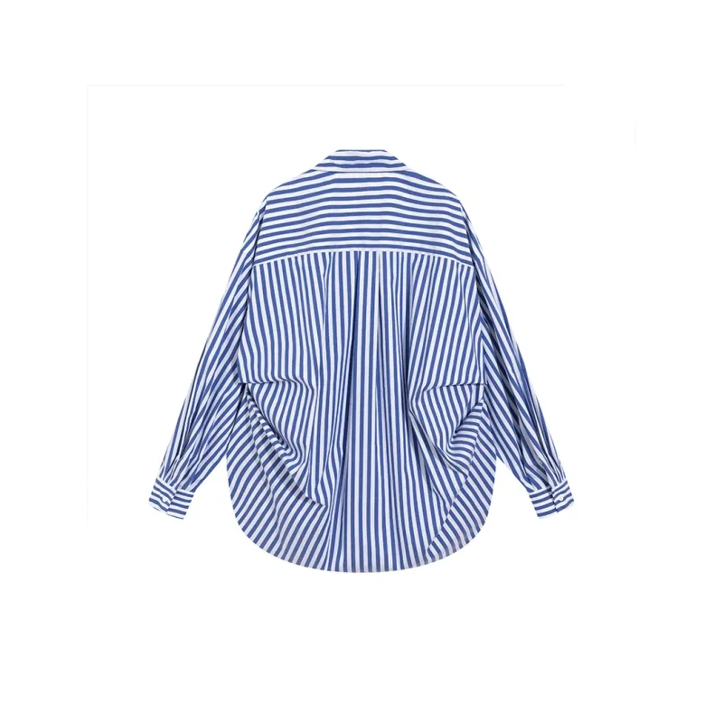 Ouyang Shirt Women's Blue White Stripes-1