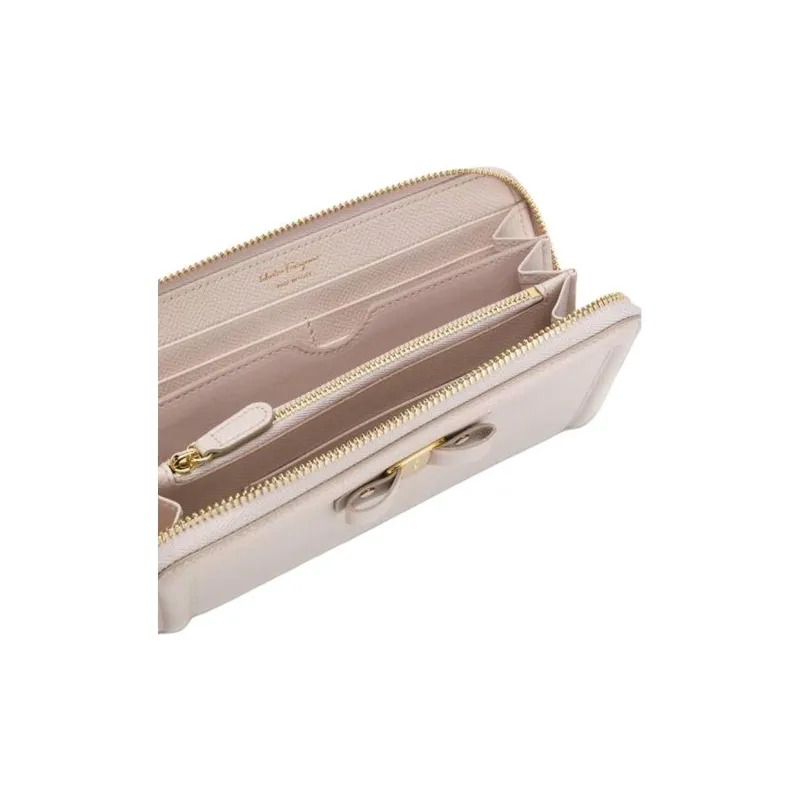 FERRAGAMO Vara Calfskin Wallet Women's Light Pink-2