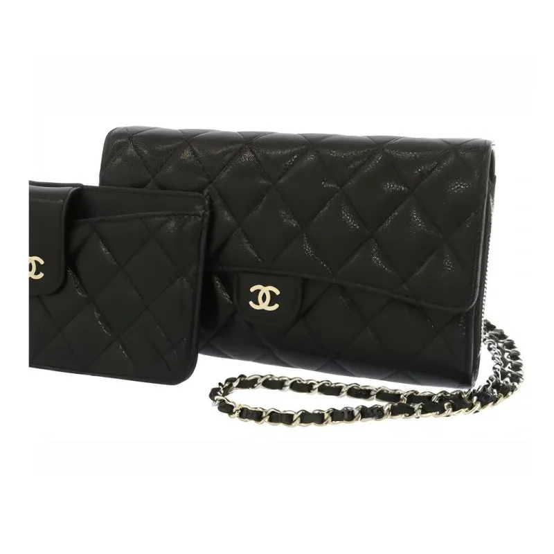 CHANEL Caviar Cow Leather Crossbody Bag, Coin Purse Women's Black-3