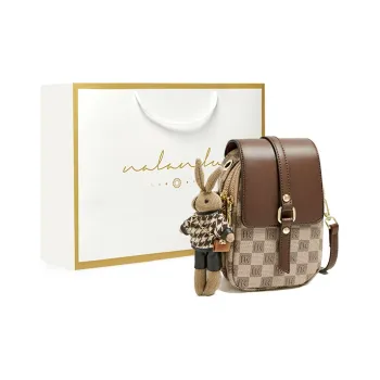 Narandu PVC With Synthetic Leather Cell Phone Pouch Crossbody Bag Shoulder Bag Small Bag Medium Size Women's Khaki