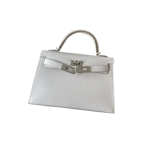 HERMES Mini Kelly Epsom Leather Kelly Bag Shoulder Bag Crossbody Bag Handbag Women's M4 Gris Pale Cream Gray