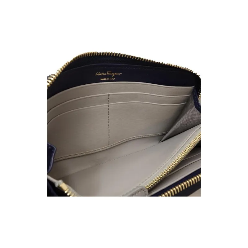 FERRAGAMO Leather Wallet Women's Marine Blue-6