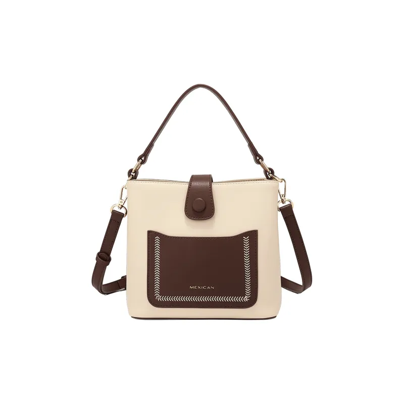 MEXICAN Cow Leather With Synthetic Leather Handbag, Shoulder Bag, Crossbody Bag Regular Women's Apricot/Burnt Tea-5
