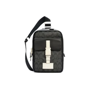 COACH Track Canvas With Leather Crossbody Bag Large Size Men's Black & White