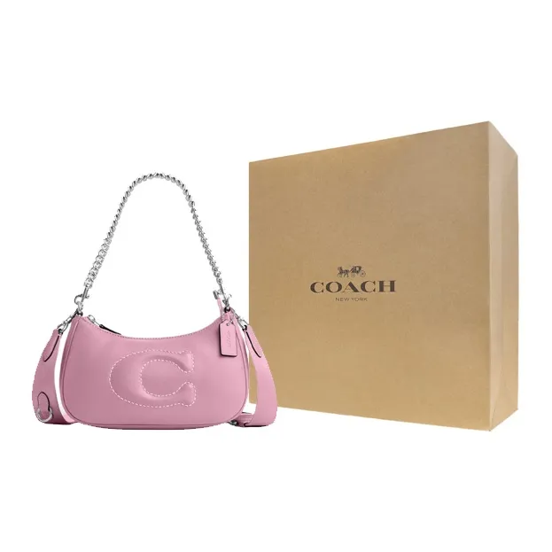 COACH Teri Leather Shoulder Bag, Handbag, Shoulder Bag Medium Size Women's Silver & Pink-5