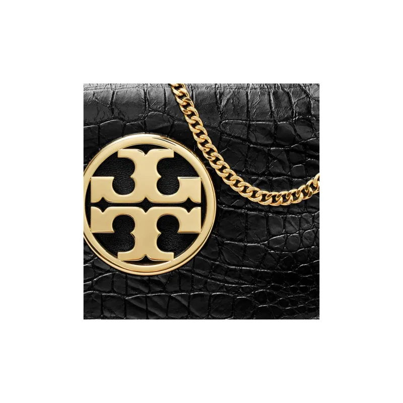TORY BURCH Crocodile Embossed Leather One Shoulder Clutch Regular Women's Black-7