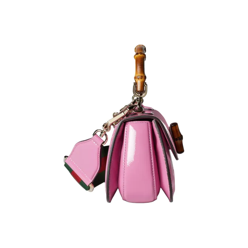 GUCCI Bamboo 1947 Patent Leather Shoulder Bag Crossbody Bag Handbag Mini Women's Pink-3