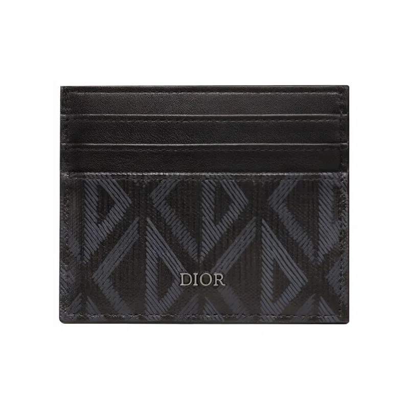 DIOR CD Diamond Canvas With Leather Wallet Card Holder Card Holder Men's Black-0