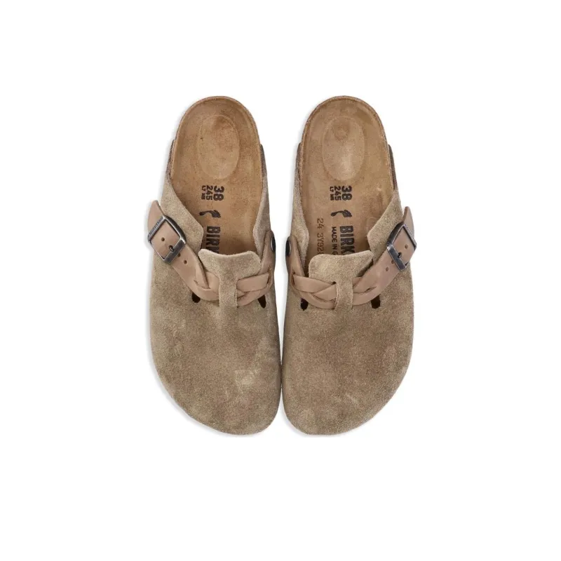 Birkenstock Boston Braided Suede Leather Narrow 'Taupe' Women's-3