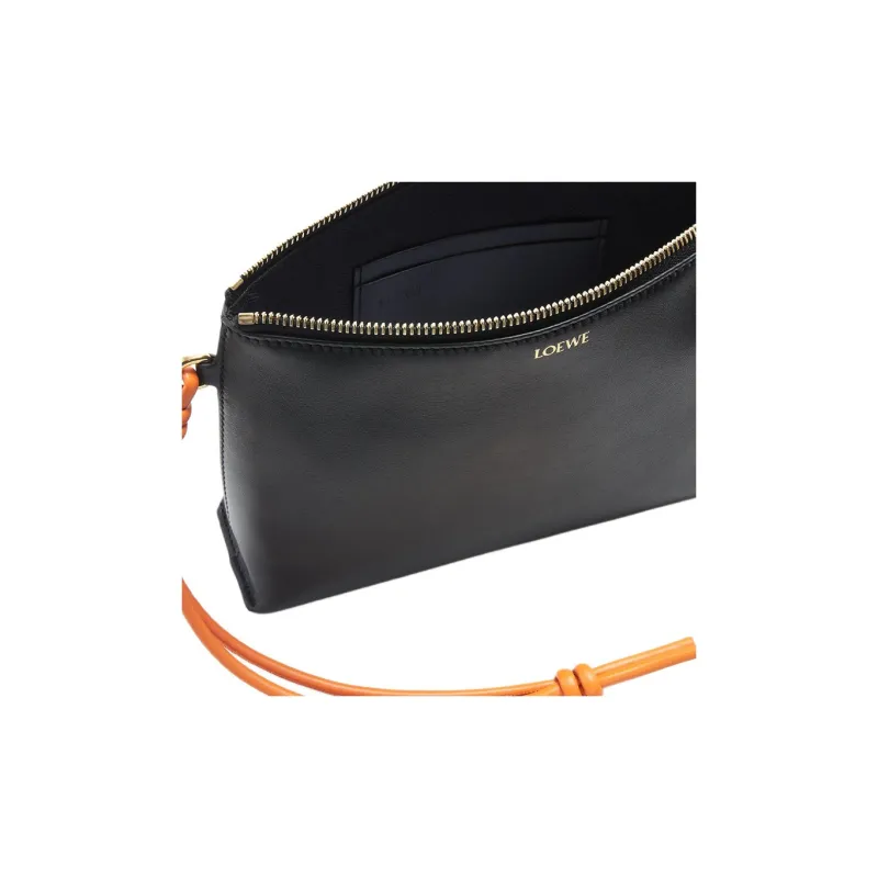 LOEWE Shiny Nappa Cow Leather Clutch Women's Black & Vibrant Orange-4