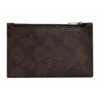 COACH Card Case Canvas With Leather Card Clip Card Holder Men's Brown
