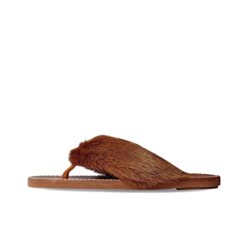 DRIES VAN NOTEN Fur-trim Leather Flip Flops-0