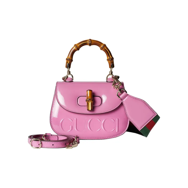 GUCCI Bamboo 1947 Patent Leather Shoulder Bag Crossbody Bag Handbag Mini Women's Pink-1