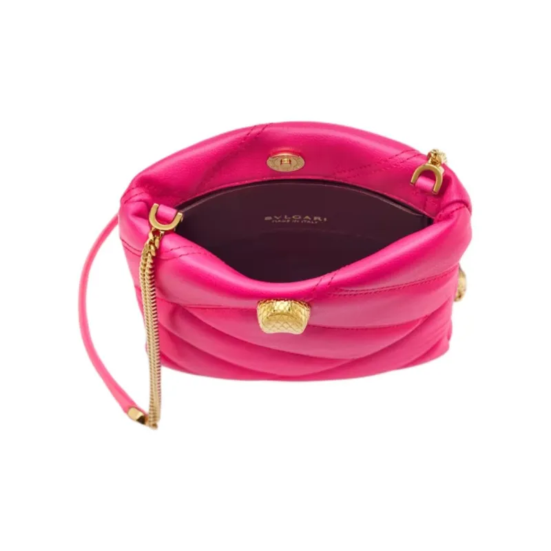 BVLGARI Serpenti Cabochon Calfskin One Shoulder Crossbody Cell Phone Pouch Women's Pink-2