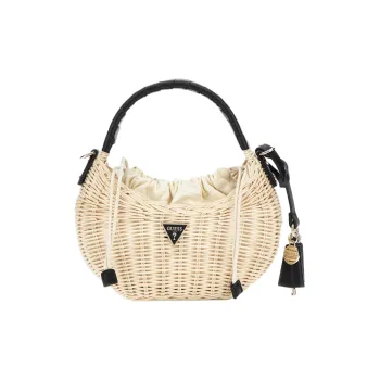 GUESS Straw Woven Canvas Portable Crossbody Bag Shoulder Bag Women's Black