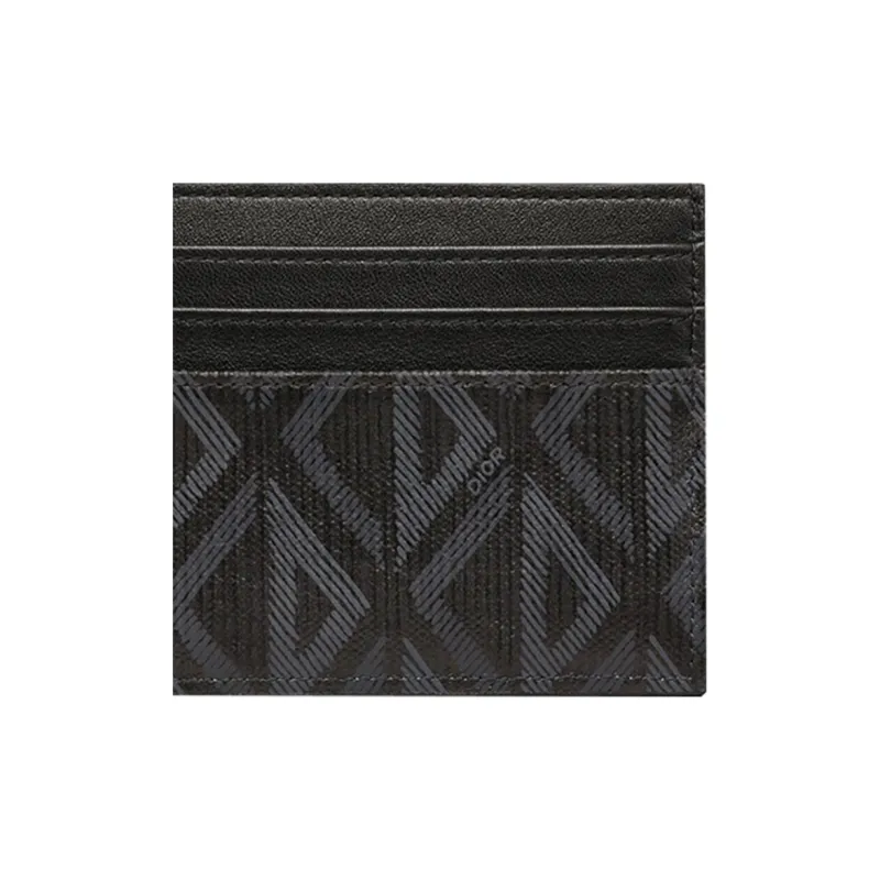 DIOR CD Diamond Canvas With Leather Wallet Card Holder Card Holder Men's Black-4