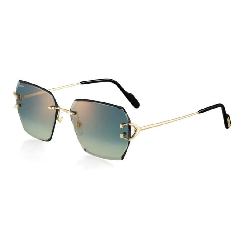 CARTIER Metal Irregular Shape Sunglasses Unisex Gold-0