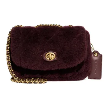 COACH Pillow Shearling With Smooth Leather Portable Crossbody Bag Shoulder Bag Women's Burgundy