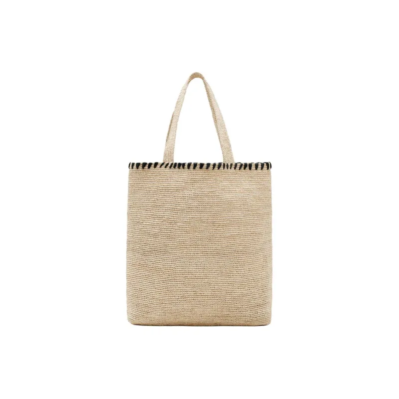 Lanvin Raffia Tote Bag Shopping Bag Handbag Women's Natural & Black-2