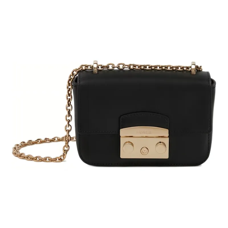 Furla Metropolis Collection Calfskin Shoulder Bag, Crossbody Bag Mini Women's Black-0