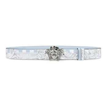 VERSACE Medusa Decoration Design Leather Belts Men's White -