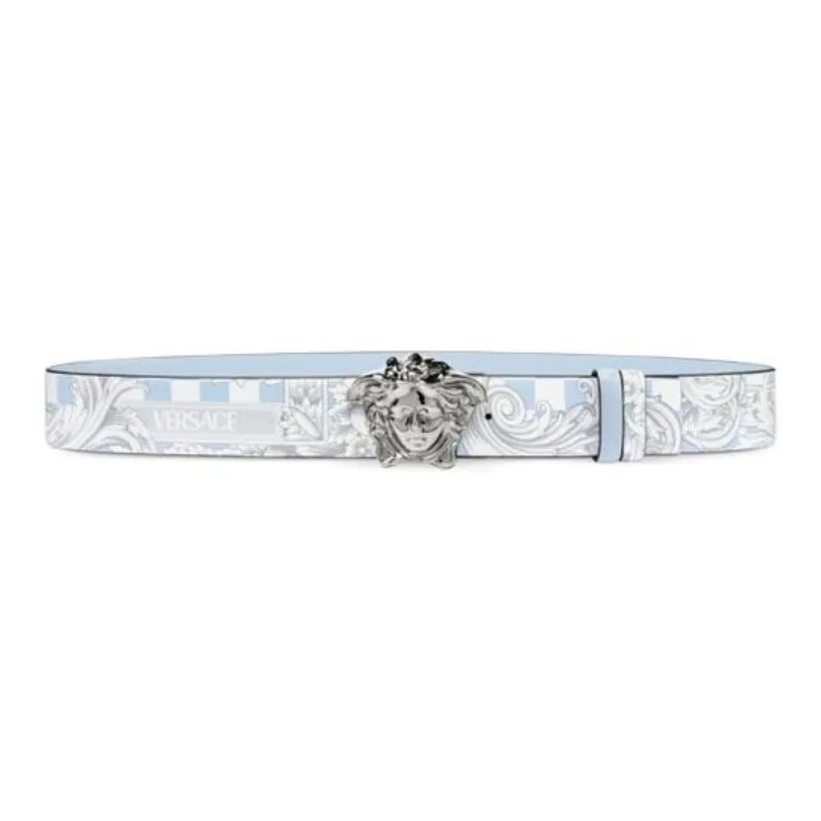 VERSACE Medusa Decoration Design Leather Belts Men's White --0