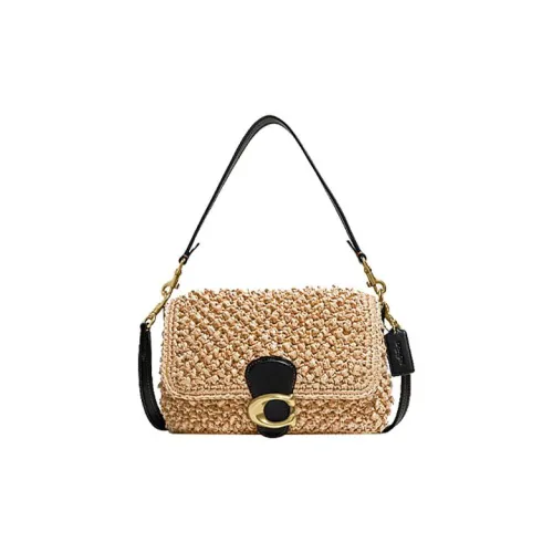 COACH Tabby Leather Shoulder Bag, Crossbody Bag Tubas Women's Brass & Black