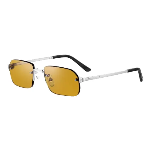 CARTIER Metal Irregular Shape Sunglasses Unisex Silver