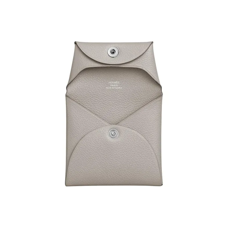 HERMES Bastia Evercolor Calfskin Coin Purses Wallets Women's 8L Beton Glacier White With Concrete Gray Accents-1