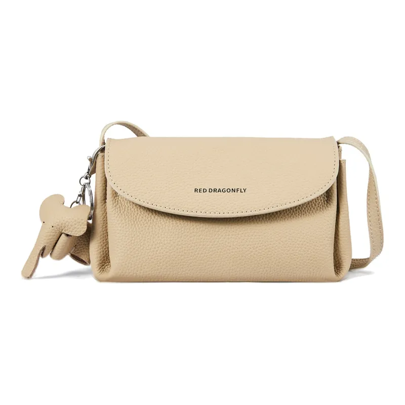 RED DRAGONFLY Cow Leather Crossbody Bag, Shoulder Bag Women's Ecru/Apricot/Black-0