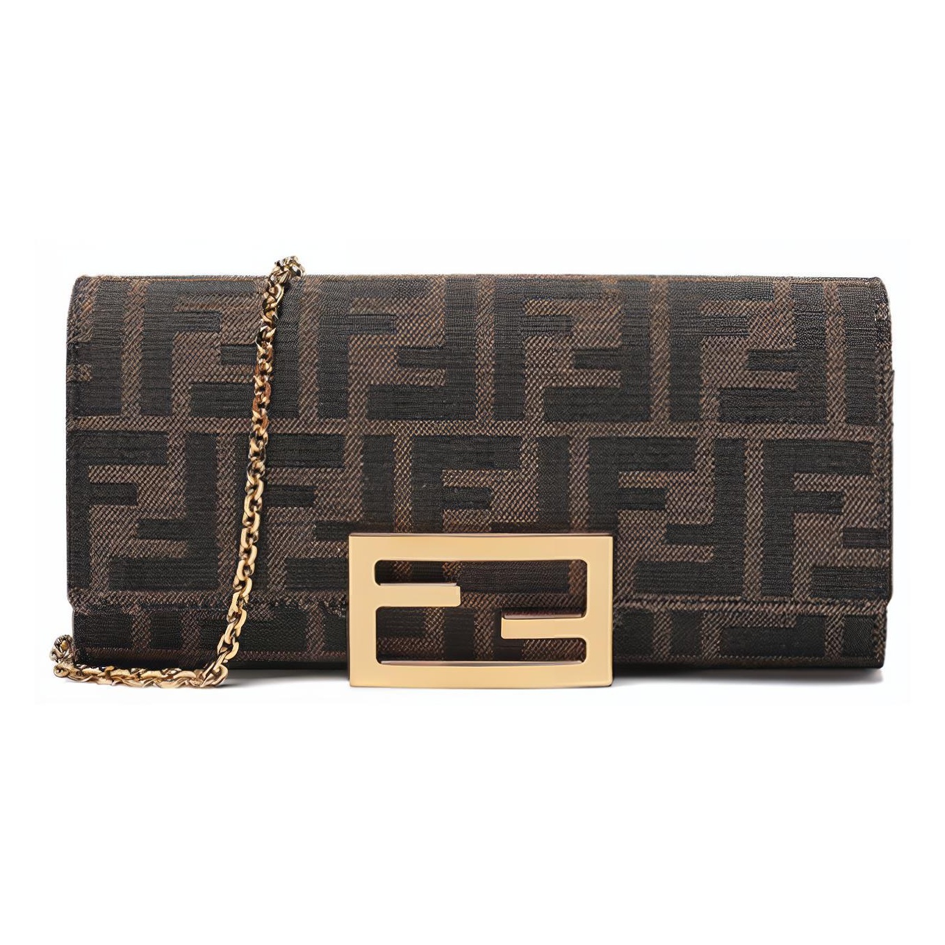 FENDI Canvas With Leather Small Square Bag Chain Wallet