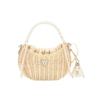 GUESS Straw Woven Canvas Basket Bag Portable Crossbody Bag Shoulder Bag Regular Women's Beige