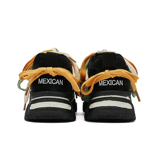 MEXICAN Anti Slip Wear Resistant Low Top Chunky Sneakers Unisex White Black-8